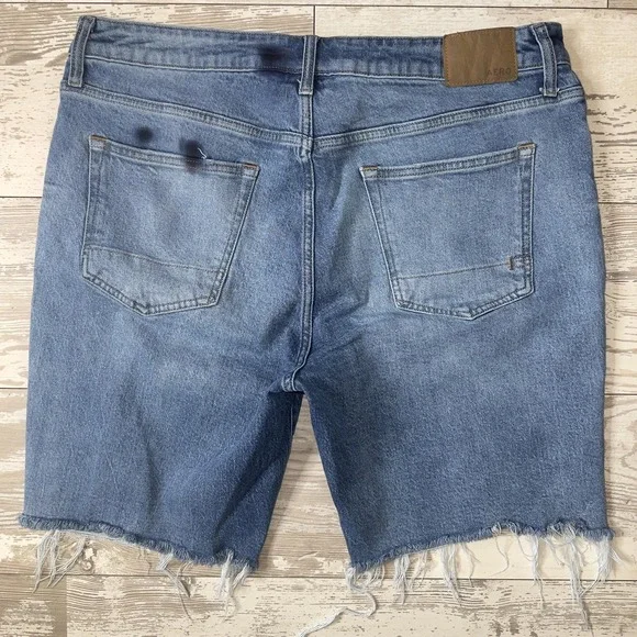 Aeropostale Slim Short Denim Shorts Mens 36 Blue Distressed Frayed Hem Bermuda - Picture 9 of 11